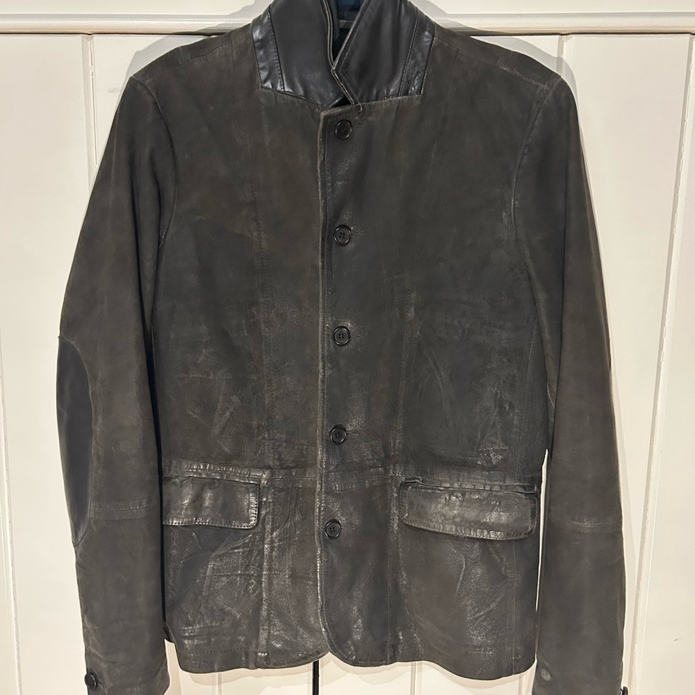 All Saints Anthracite Gray Survey Leather Blazer